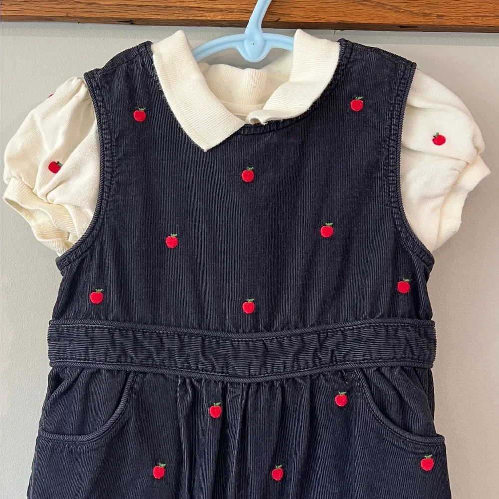 Gymboree Dark‎ Blue Overalls - 3T/4T, embroidered apples, 2 piece